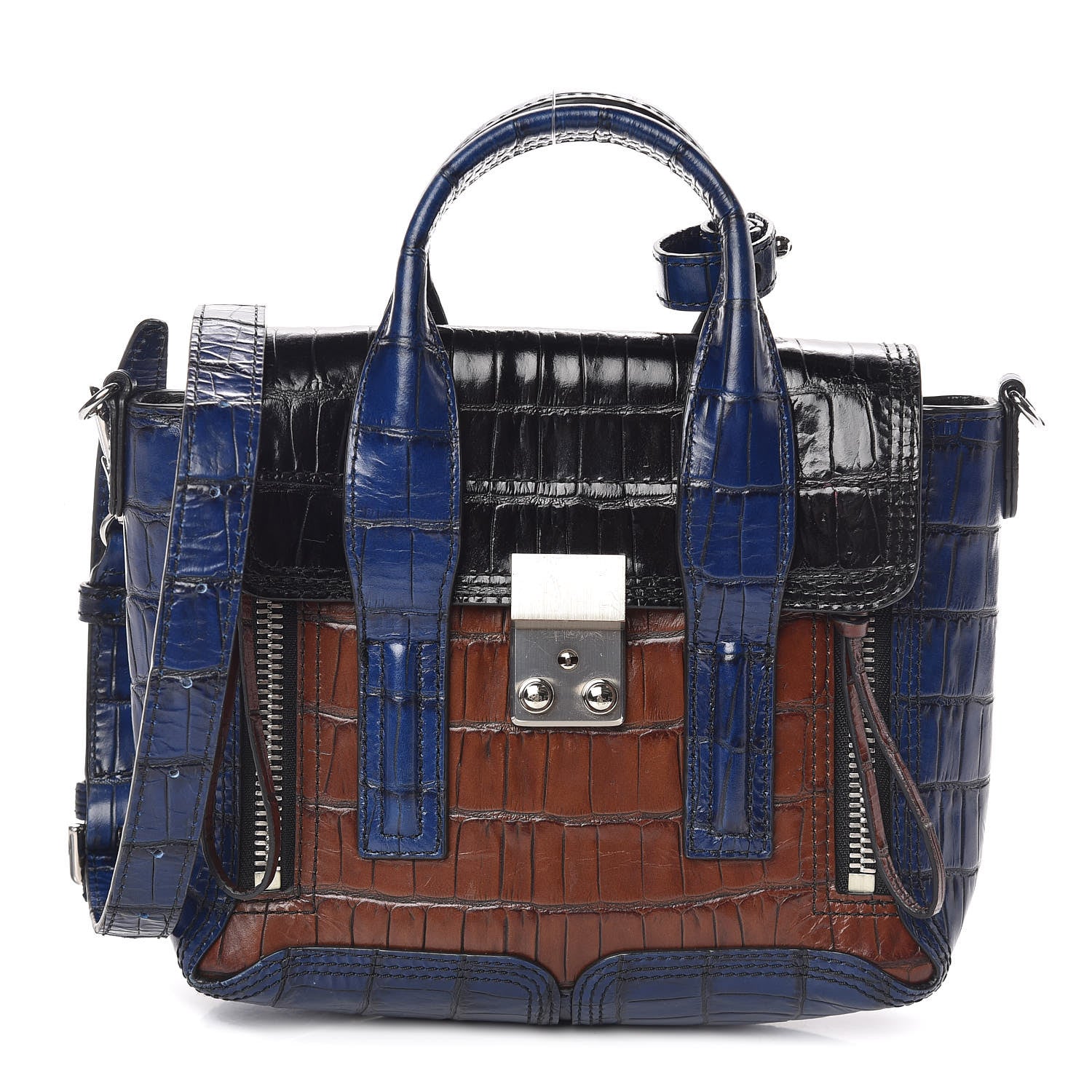 3.1 Phillip Lim 3.1 Calfskin Crocodile Embossed Mini Pashli Black Multicolor 1 of 9