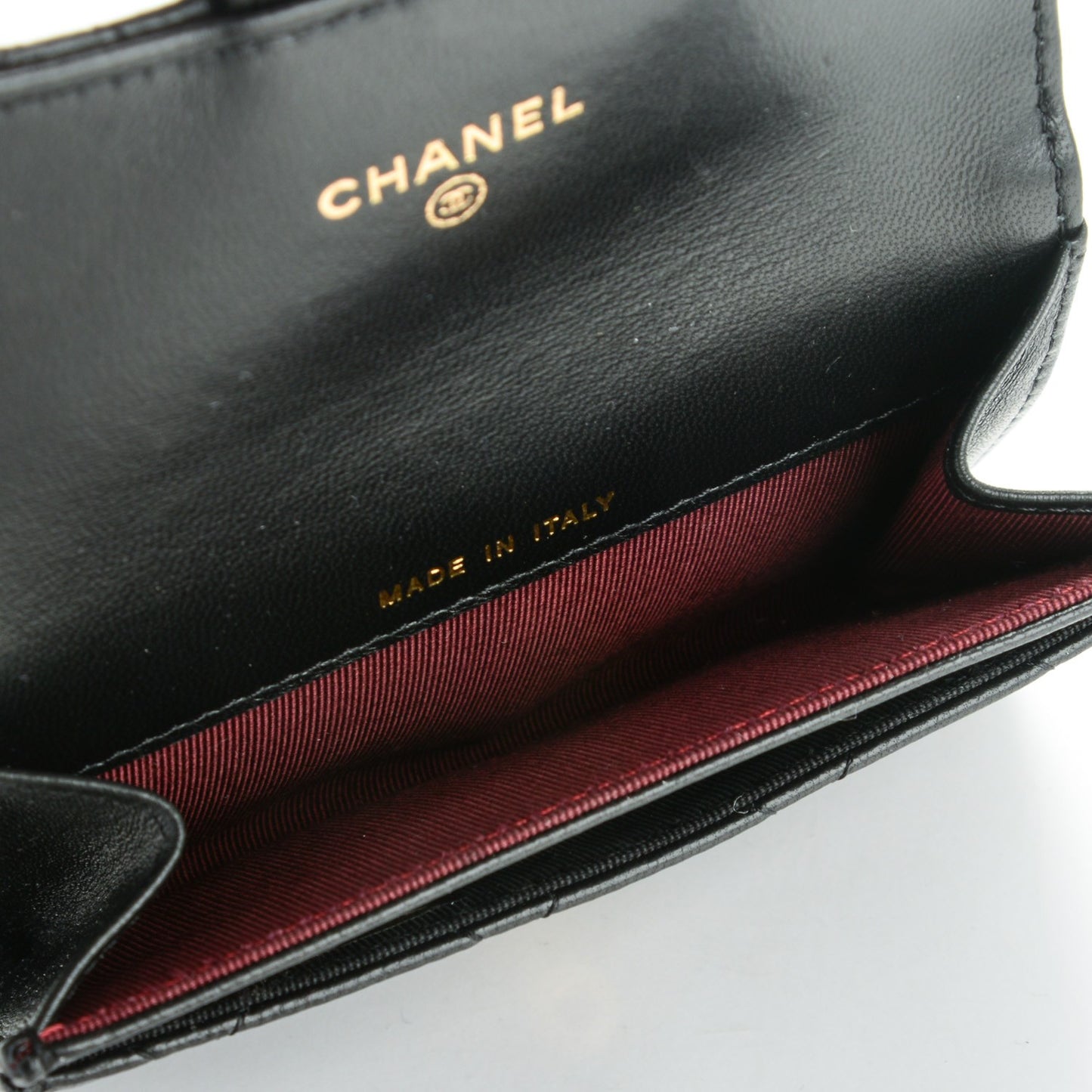 Lambskin Quilted Flap Card Holder Black