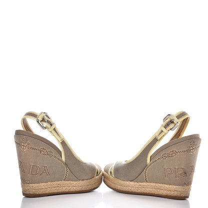 Prada Jacquard Logo Wedge Sandals 35.5 Corda Yellow 6 of 11