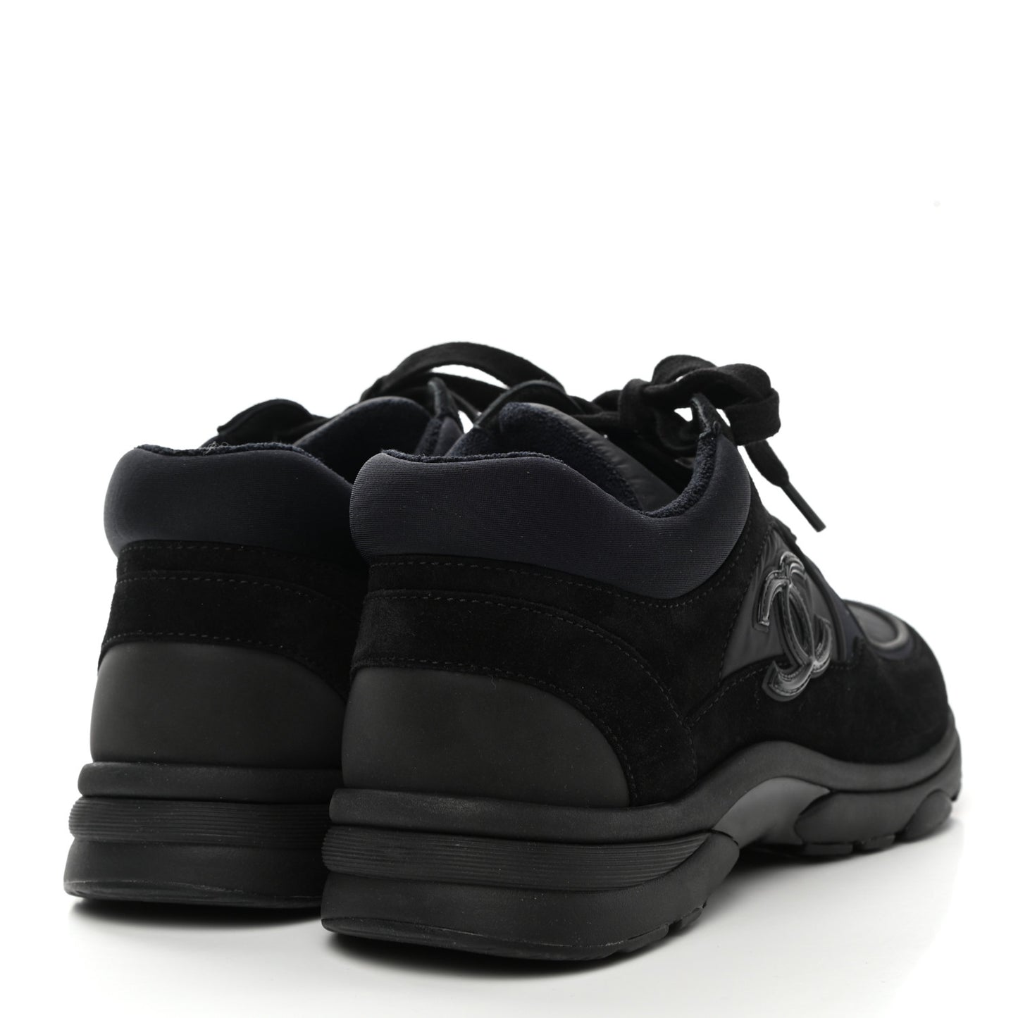 Suede Calfskin Mixed Fibers CC Sneakers 37 Black