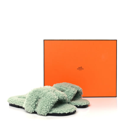 Hermes Woolskin Oran Sandals 38 Vert D'Eau 8 of 8