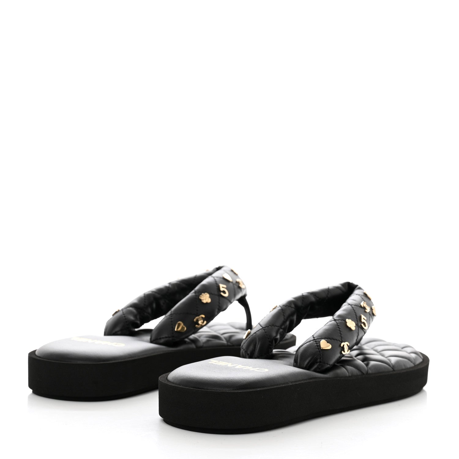 Chanel Lambskin Quilted Padded Charms Thong Sandals 41.5 Black 4 of 8