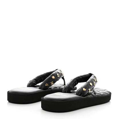 Chanel Lambskin Quilted Padded Charms Thong Sandals 41.5 Black 4 of 8