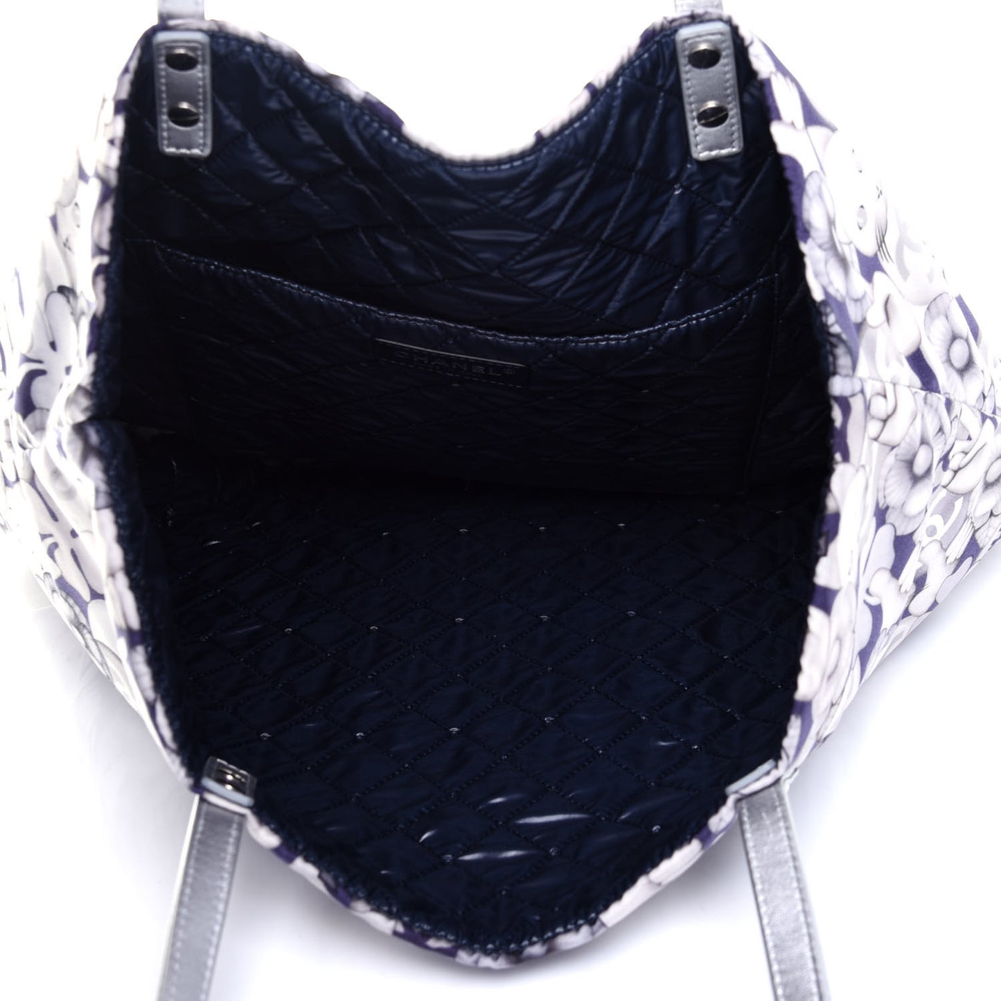 Nylon Cat Emoticon Tote Navy Silver