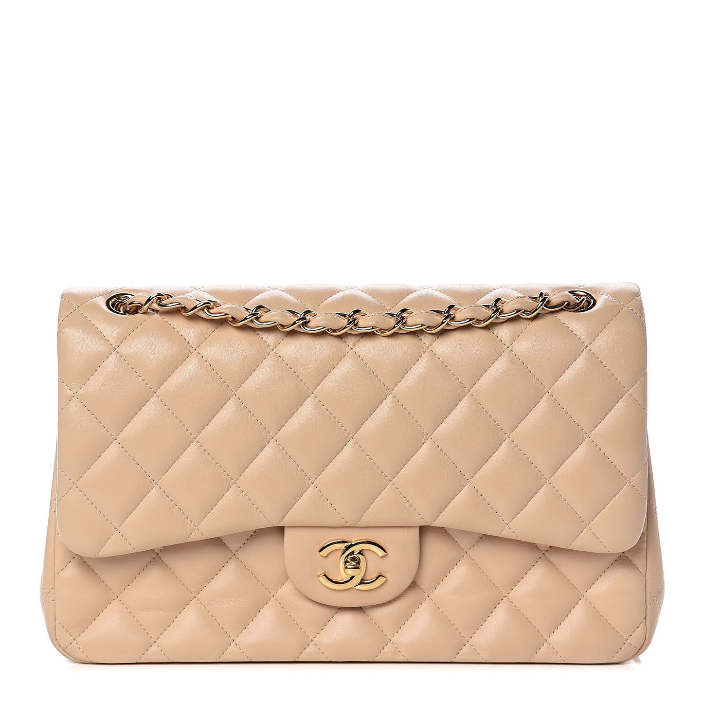 Lambskin Quilted Jumbo Double Flap Beige Clair