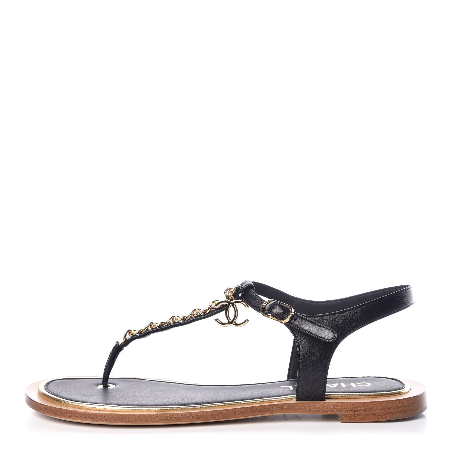Chanel Lambskin Chain CC Thong Sandals 38.5 Black White 1 of 9