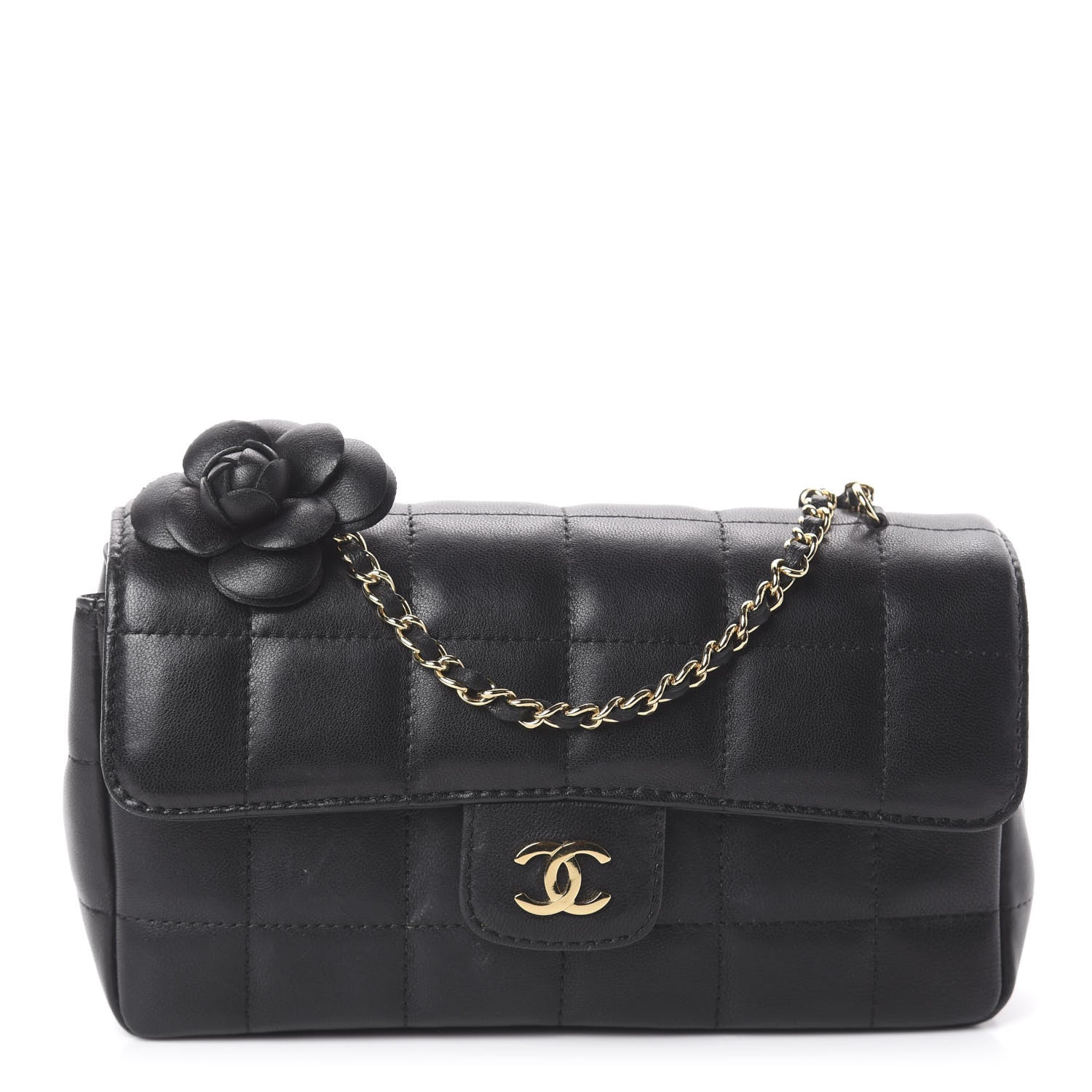 Chanel Lambskin Quilted Mini Chocolate Bar Camellia Flap Black 1 of 8