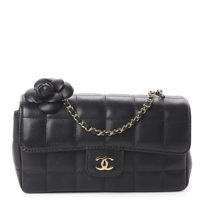 Chanel Lambskin Quilted Mini Chocolate Bar Camellia Flap Black 1 of 8