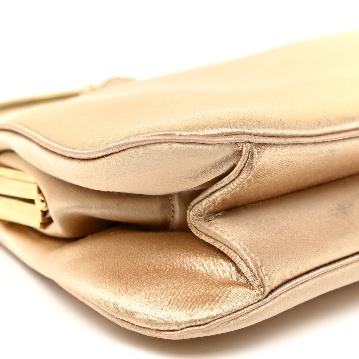 Crystal Trim Satin Evening Bag Clutch Beige