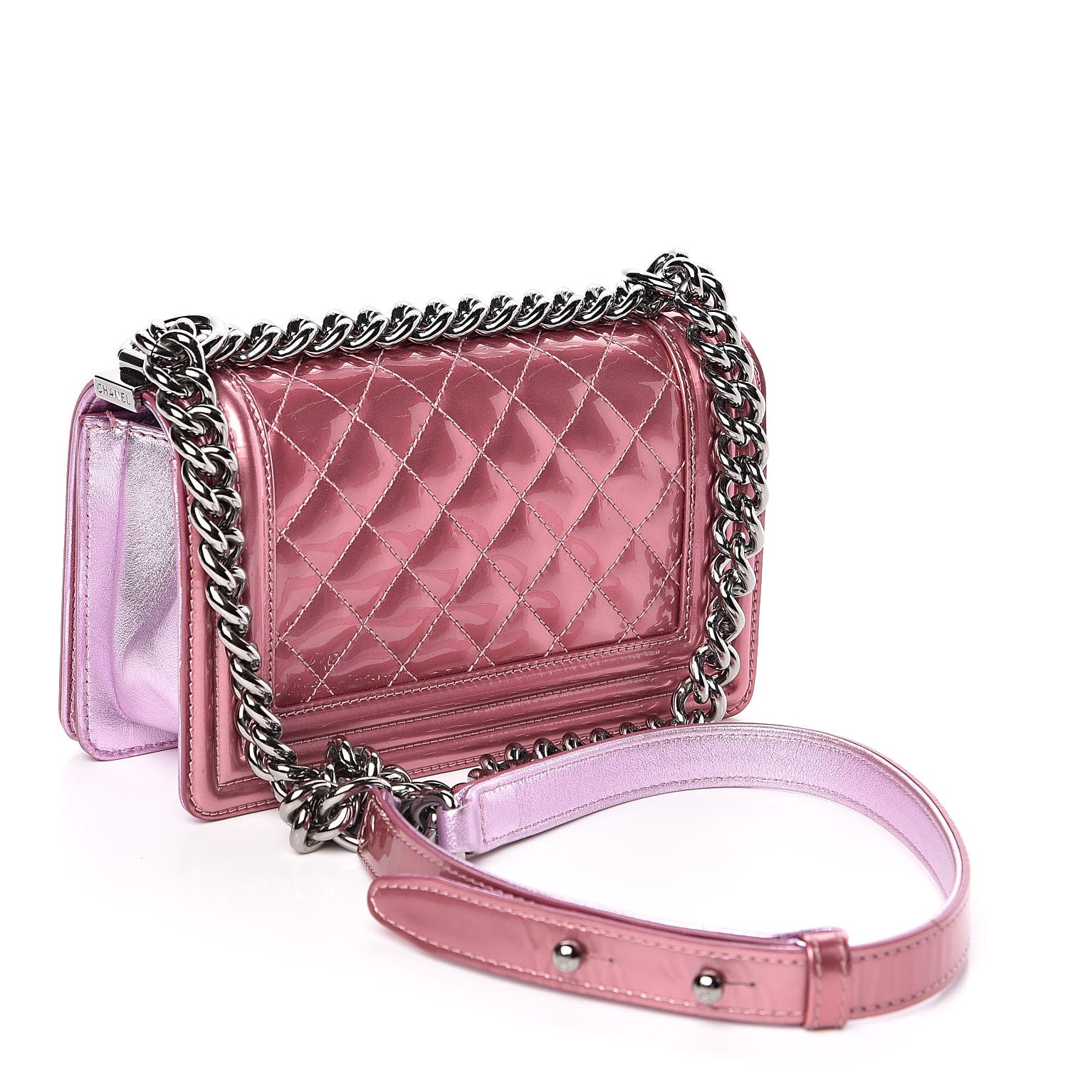 Chanel Metallic Patent Calfskin Quilted Small Boy Flap Pink 3 of 12