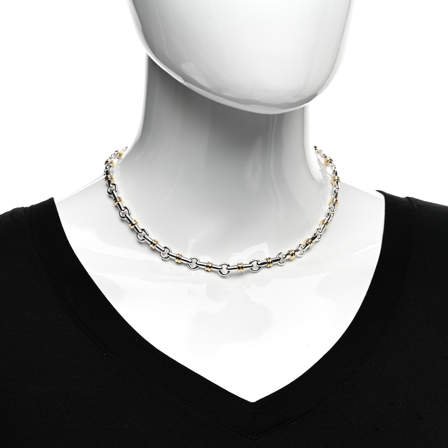Tiffany Sterling Silver 18K Yellow Gold Bar Link Necklace 2 of 4