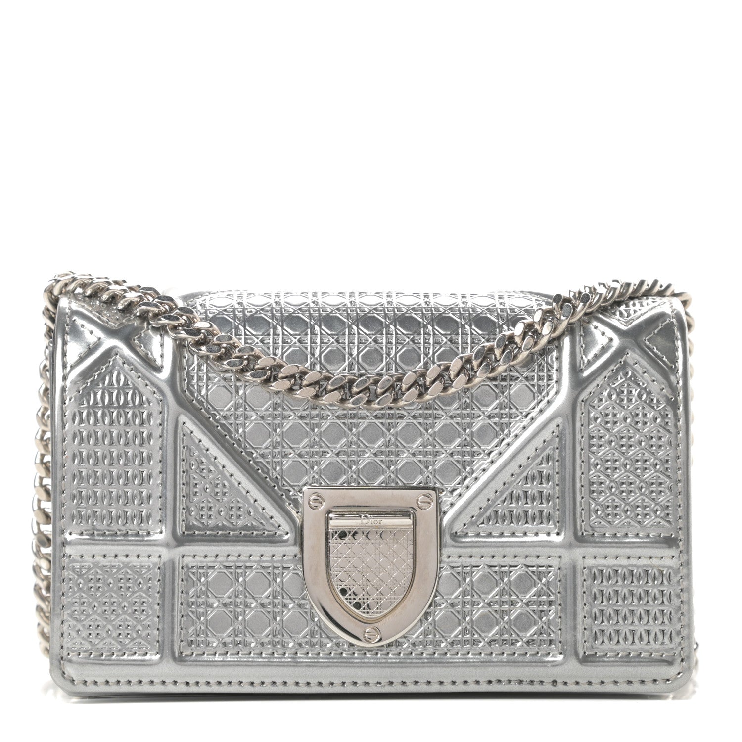 Christian Dior Metallic Patent Micro-Cannage Baby Diorama Flap Bag Silver 1 of 12