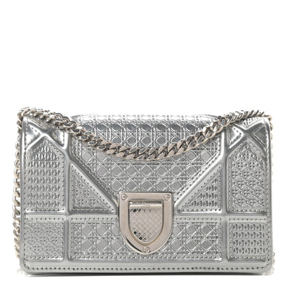 Christian Dior Metallic Patent Micro-Cannage Baby Diorama Flap Bag Silver 1 of 12