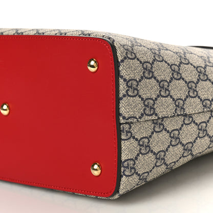Gucci GG Supreme Monogram Linea A Foldover Tote Beige Blue Hibiscus Red 8 of 9