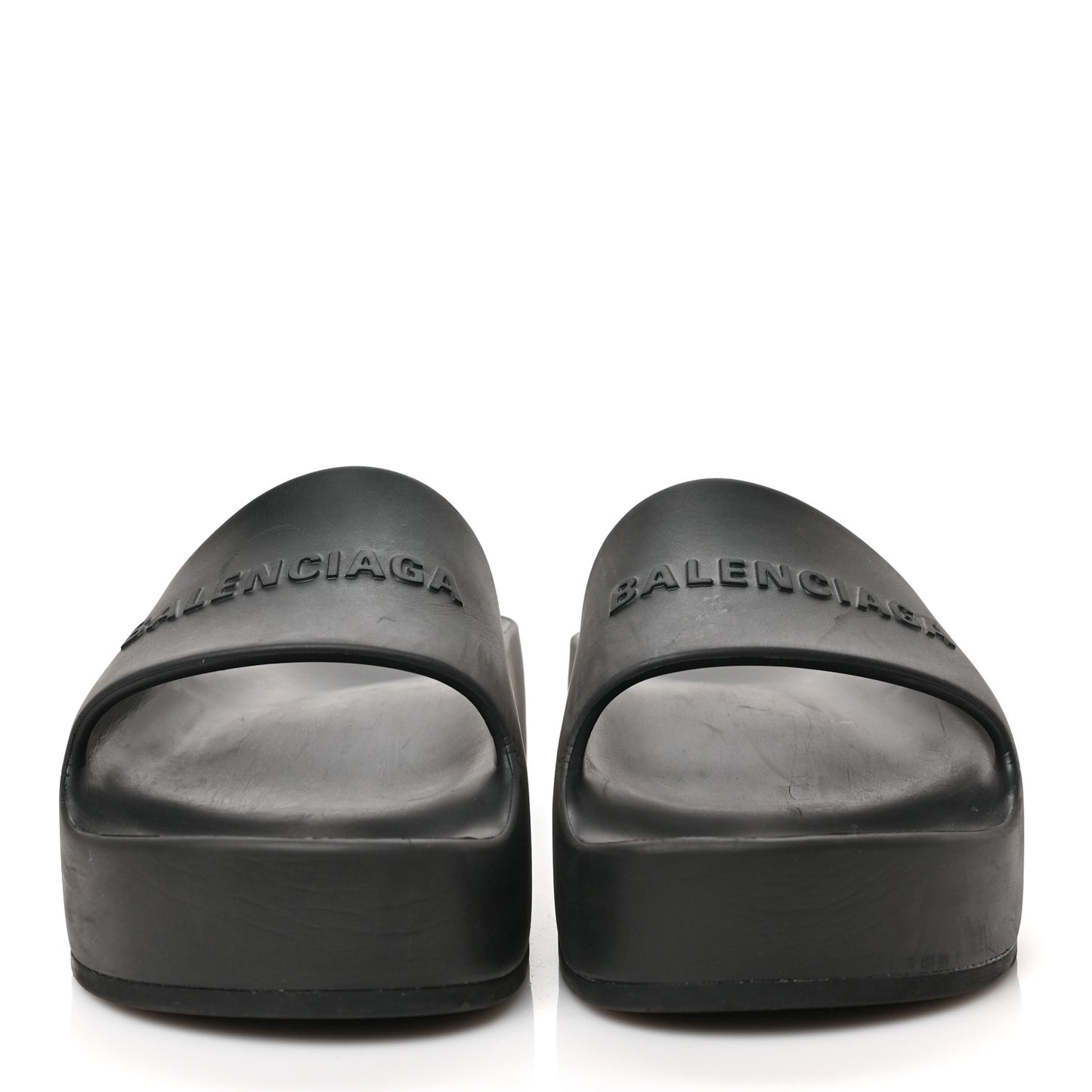 Rubber Chunky Platform Slide Sandals 38 Black