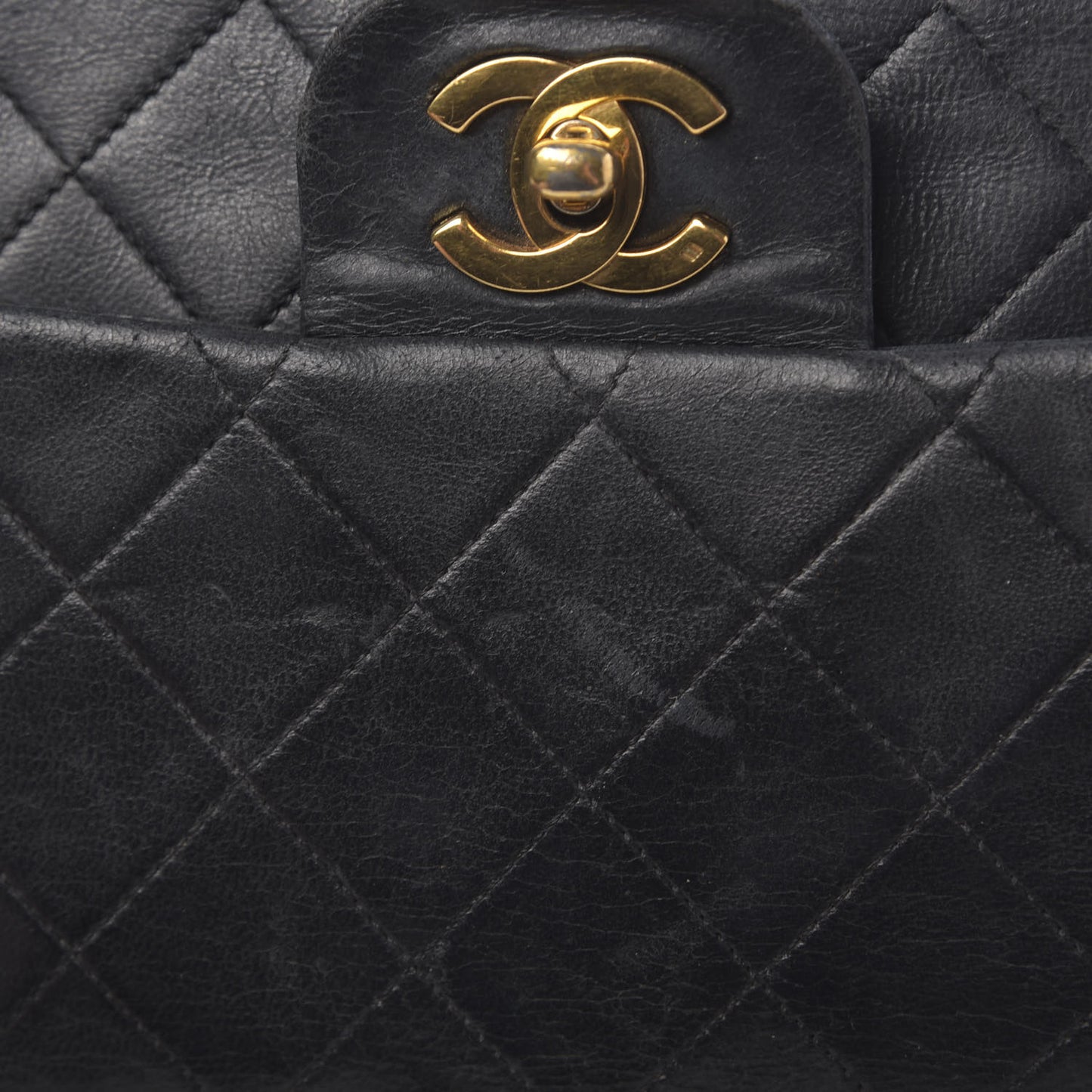 Lambskin Quilted Medium Double Flap Black
