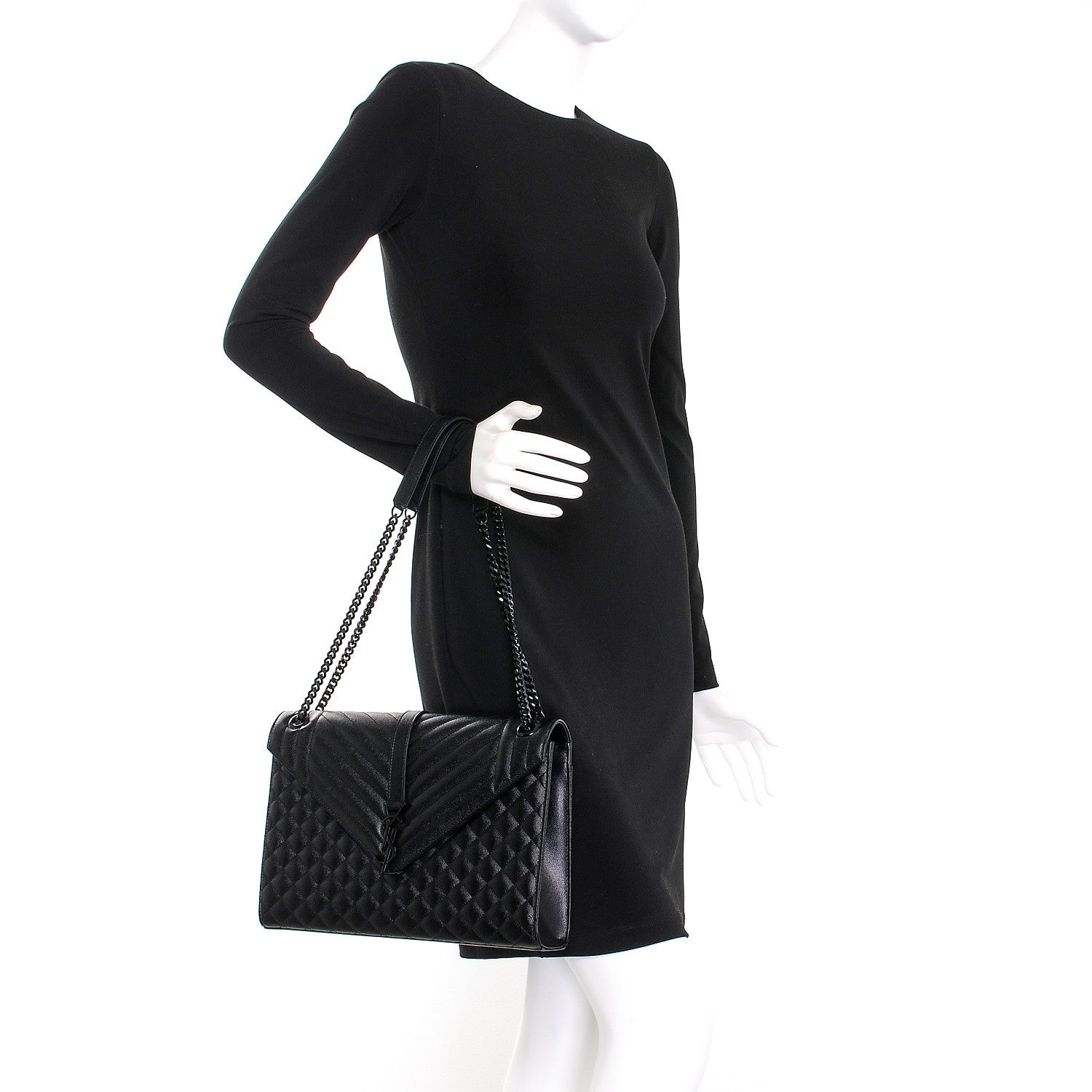 Saint Laurent Grain De Poudre Textured Mixed Matelasse Large Triquilt Monogram Monochrome Satchel Black 3 of 13