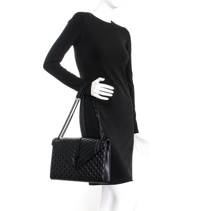 Saint Laurent Grain De Poudre Textured Mixed Matelasse Large Triquilt Monogram Monochrome Satchel Black 3 of 13