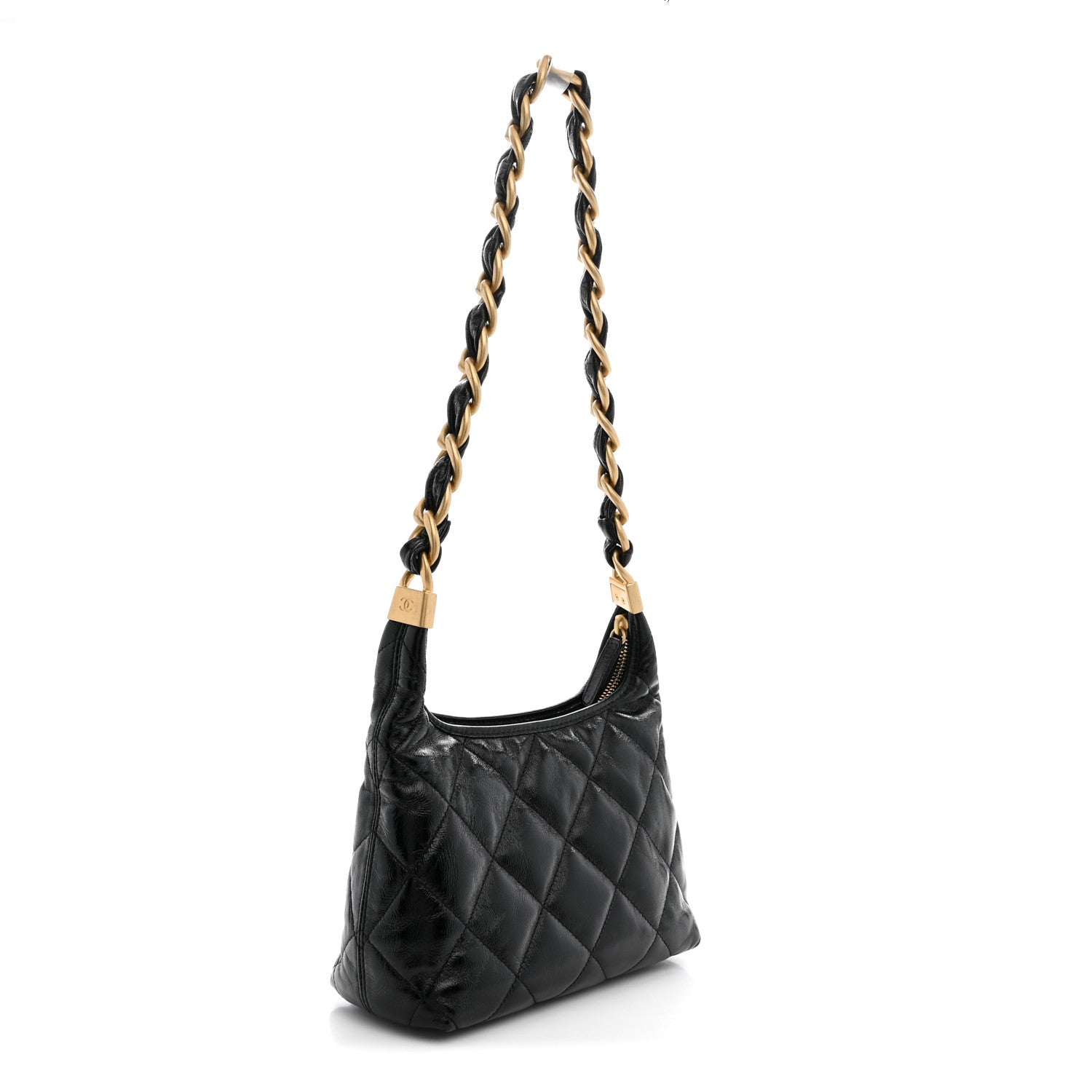 Chanel Shiny Crumpled Lambskin Quilted Small CC Funky Town Hobo Black 2 of 10