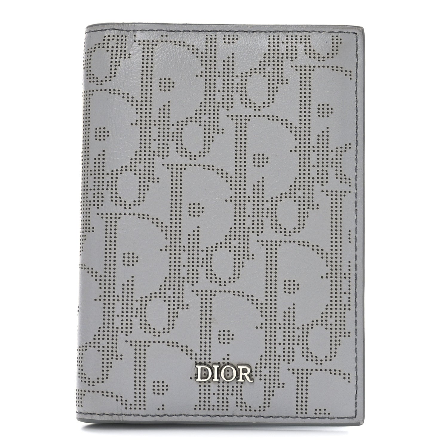 Christian Dior Calfskin Perforated Oblique Bi-Fold Card Holder Grey 1 of 7