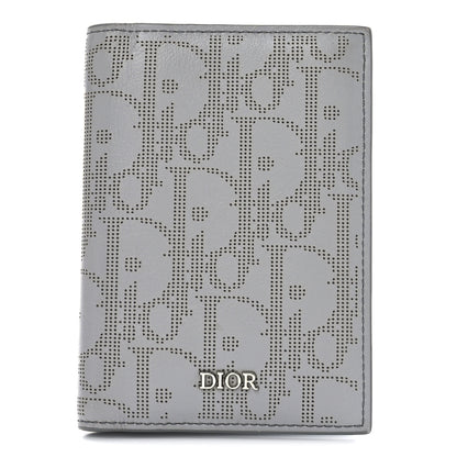 Christian Dior Calfskin Perforated Oblique Bi-Fold Card Holder Grey 1 of 7