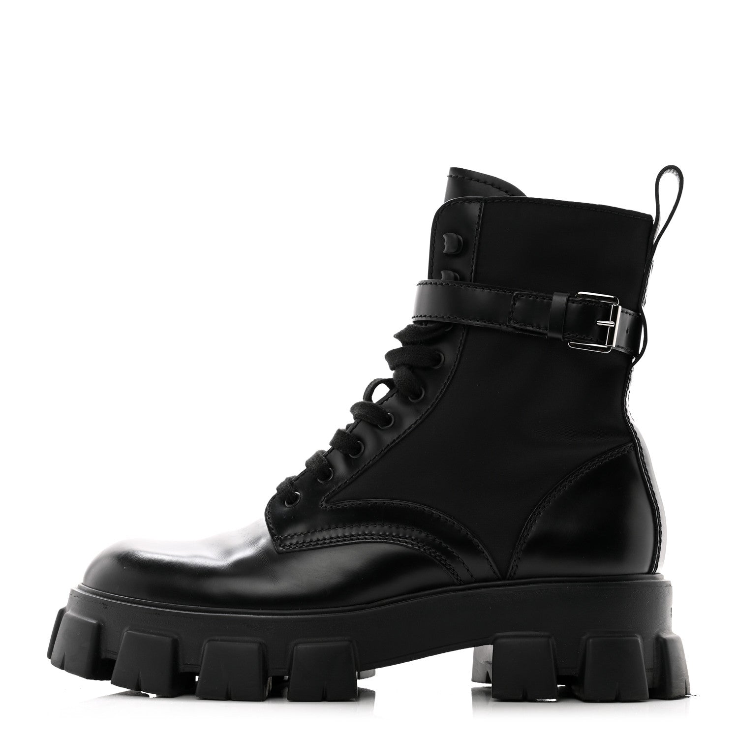 Prada Spazzolato Rois Re-Nylon Metal Triangle Logo Mens Monolith Pouch Pocket 60mm Combat Boots 11 Black 1 of 12