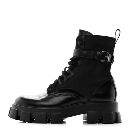 Prada Spazzolato Rois Re-Nylon Metal Triangle Logo Mens Monolith Pouch Pocket 60mm Combat Boots 11 Black 1 of 12