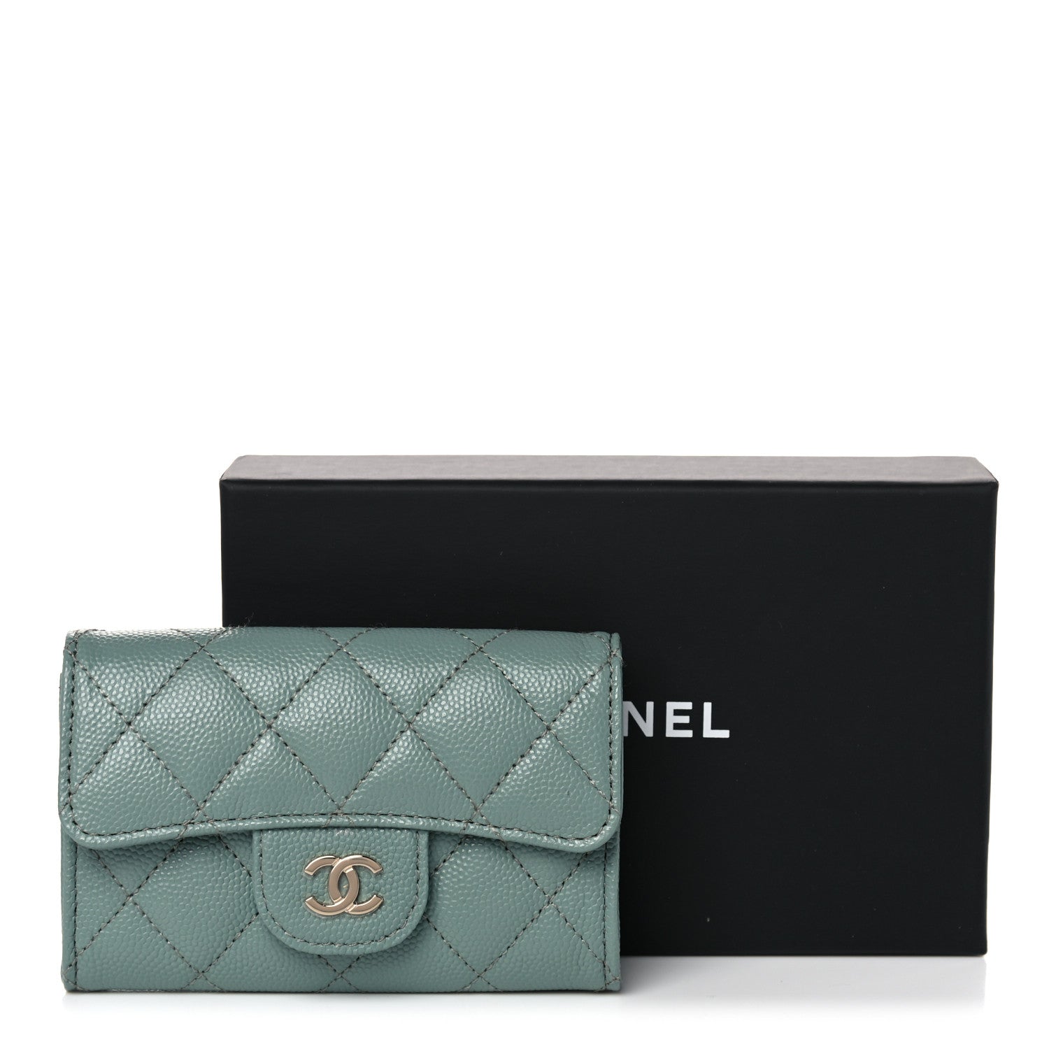 Chanel Caviar Quilted Flap Card Holder Wallet Dark Green 9 of 9