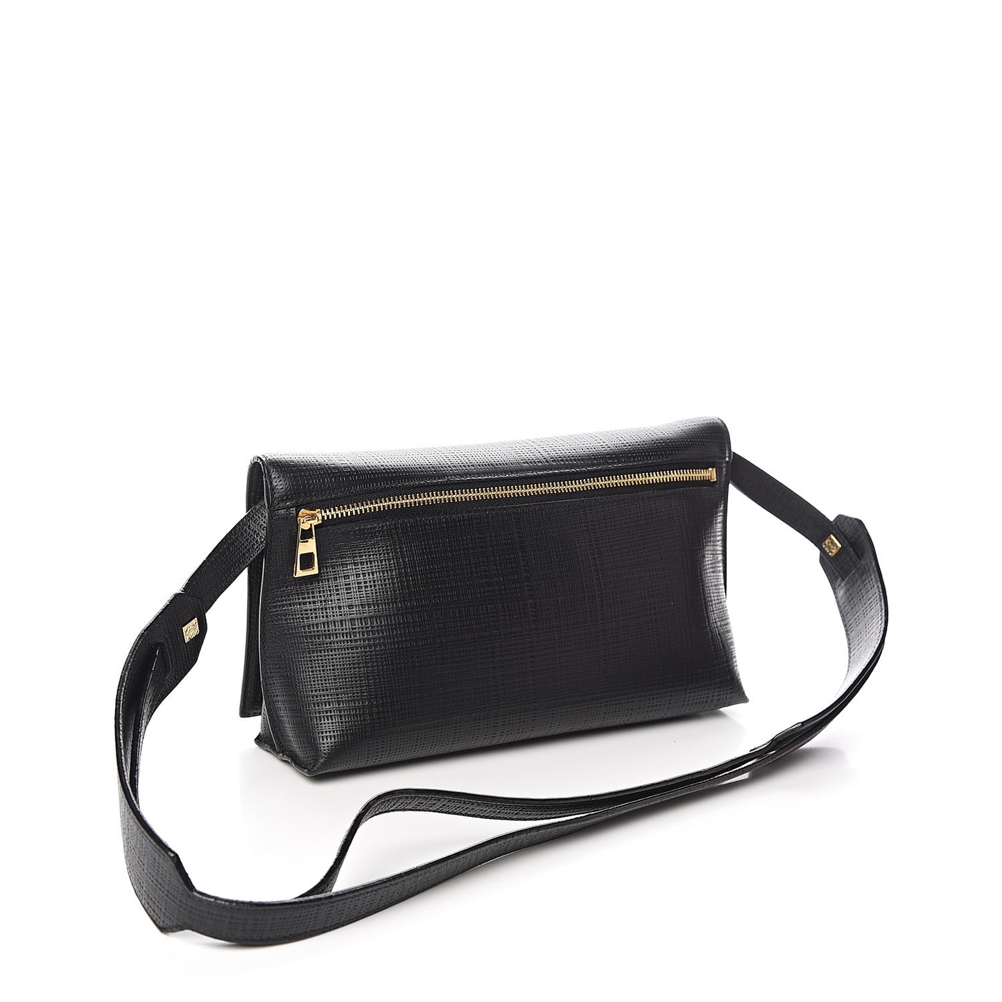 Calfskin Linen Embossed Small Messenger Bag Black
