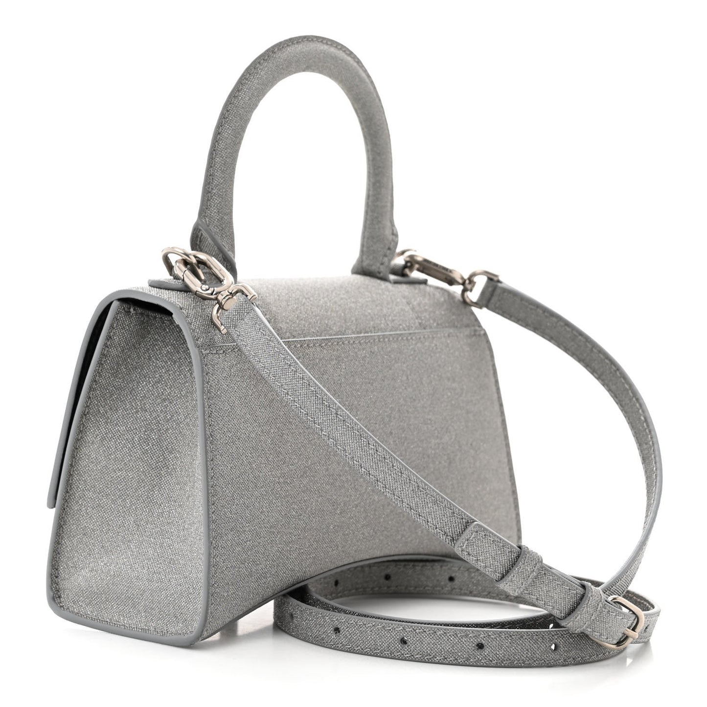 Glitter Fabric Hourglass Top Handle Bag XS Grey