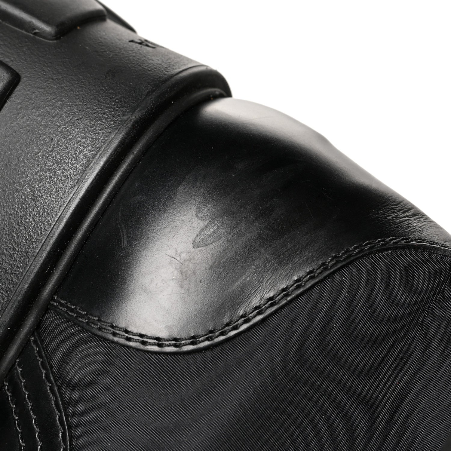 Prada Spazzolato Rois Nylon Metal Triangle Logo Monolith Pouch Pocket 55mm Boots 38.5 Black 13 of 16