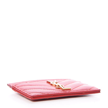 Saint Laurent Grain De Poudre Matelasse Chevron Monogram Credit Card Case New Red 4 of 8