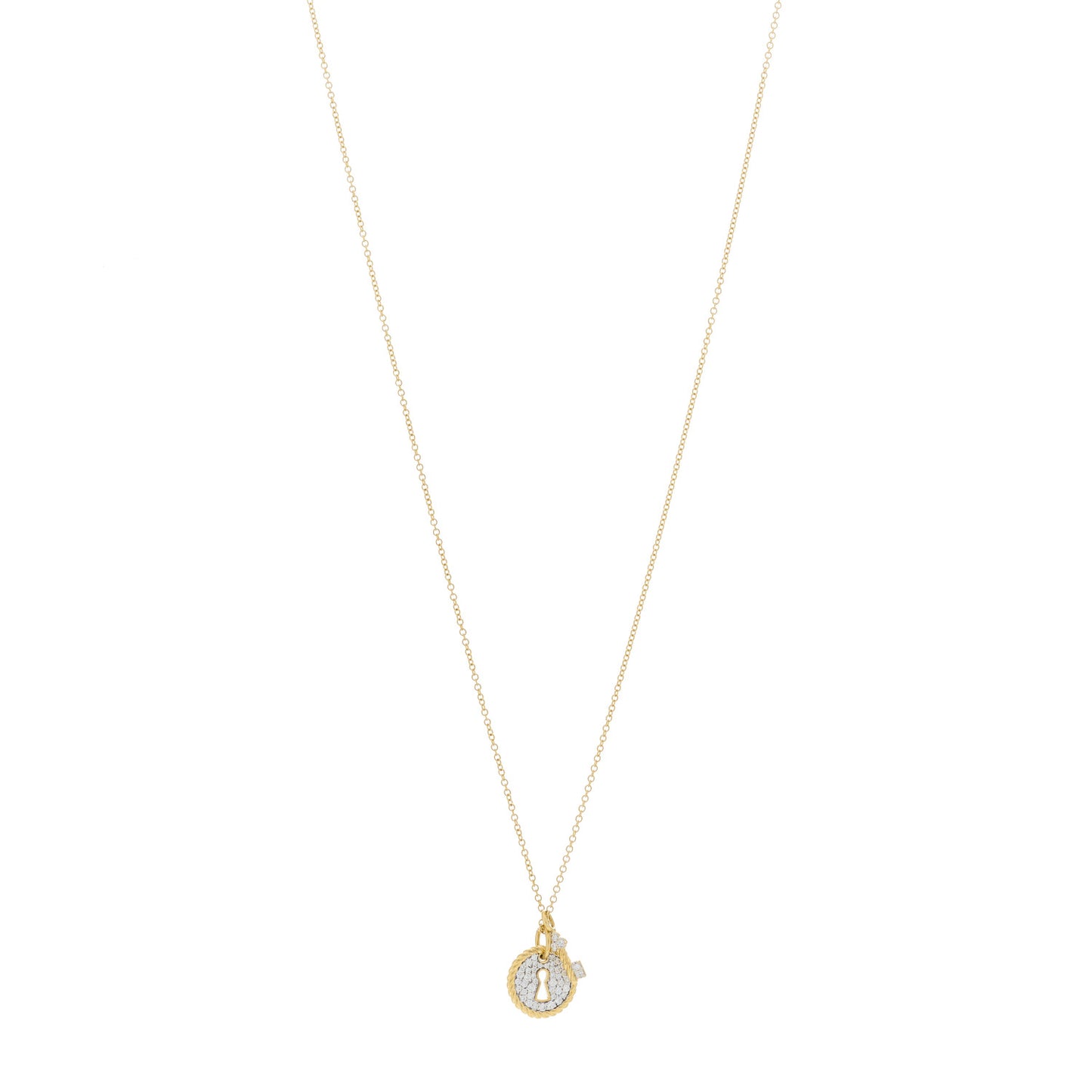 18K Yellow Gold Diamond Lock and Key Necklace