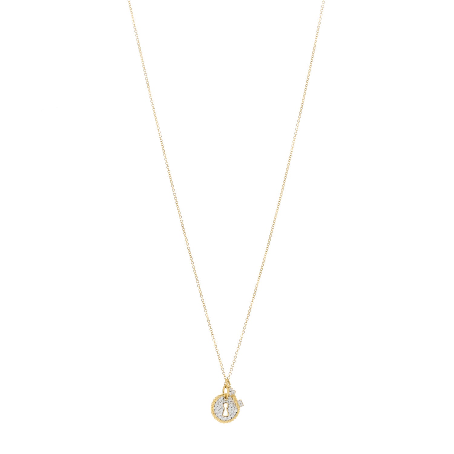 David Yurman 18K Yellow Gold Diamond Lock and Key Necklace 1 of 5