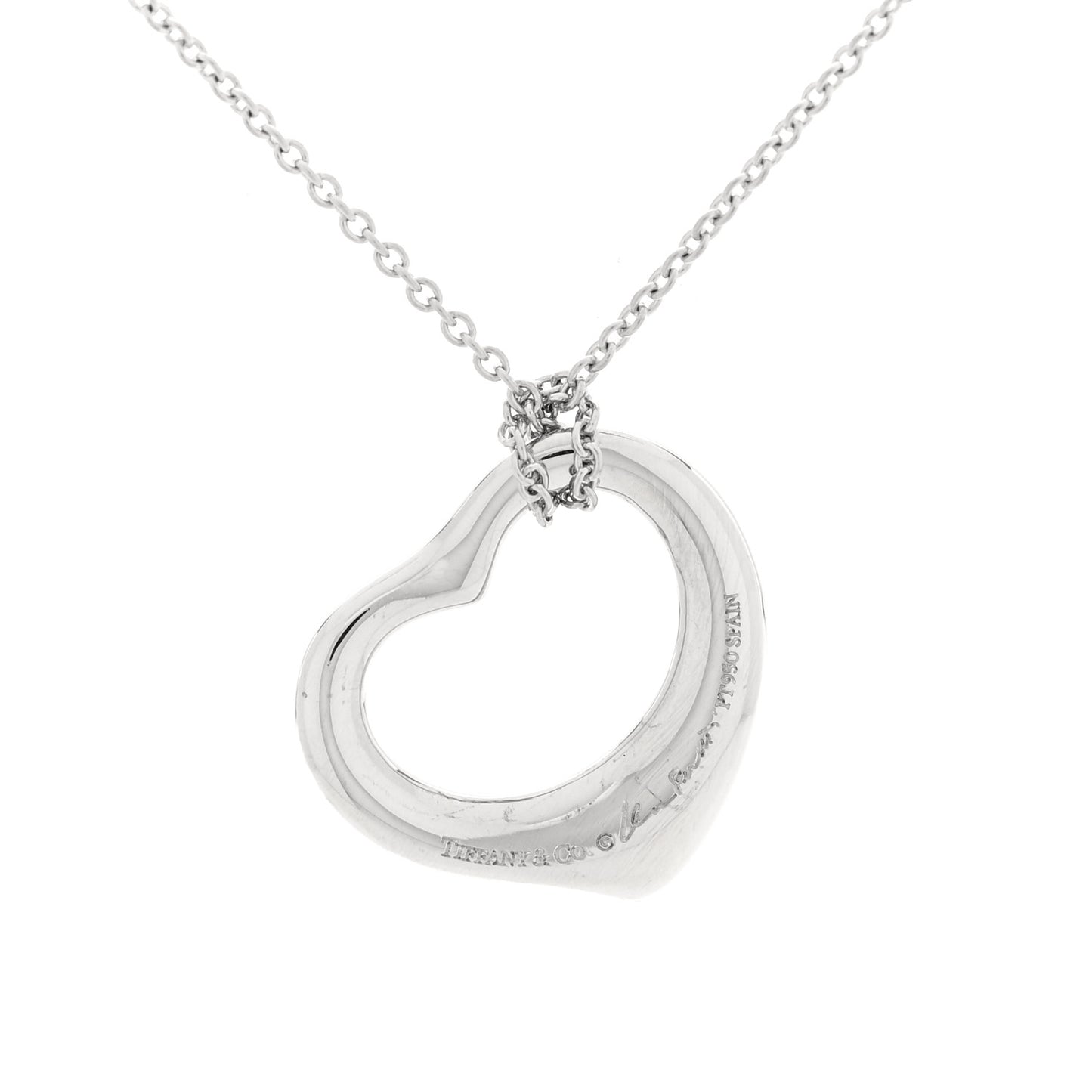 Platinum Diamond 16mm Elsa Peretti Open Heart Pendant Necklace
