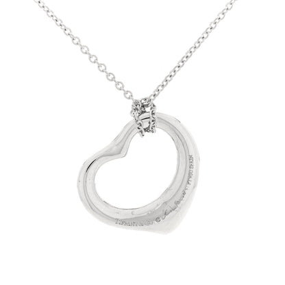 Tiffany Platinum Diamond 16mm Elsa Peretti Open Heart Pendant Necklace 4 of 6