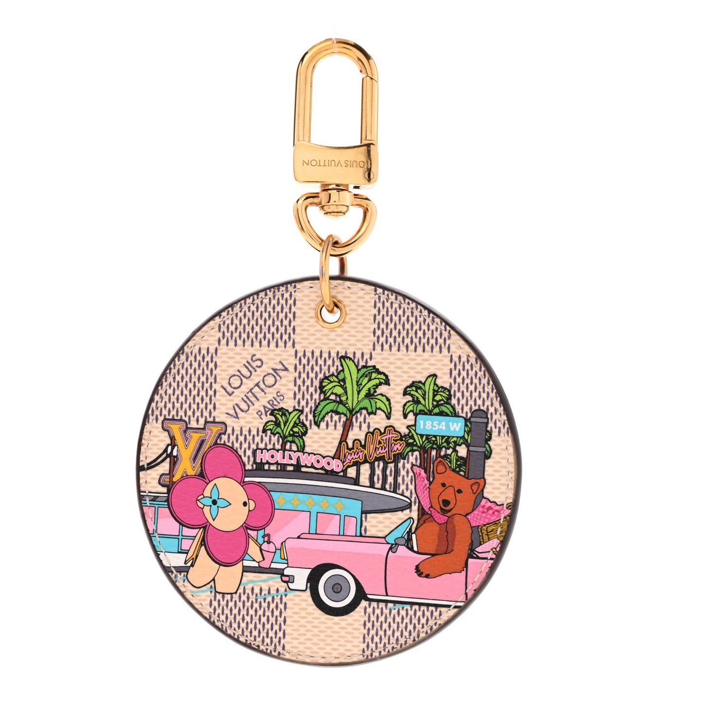 Damier Azur 2021 Christmas Animation Hollywood Bag Charm Key Ring Fuchsia