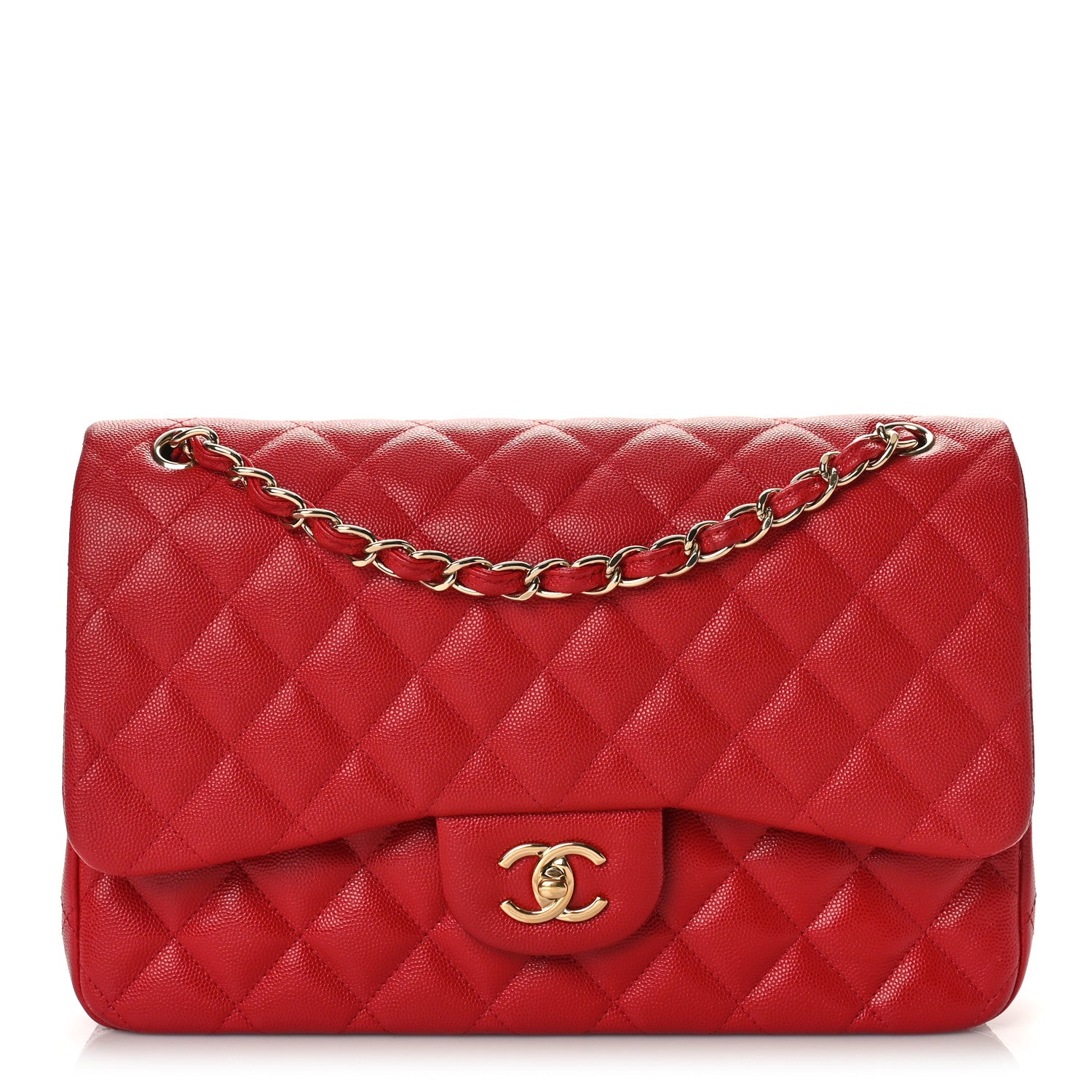 Chanel Caviar Quilted Jumbo Double Flap Red 1 of 10