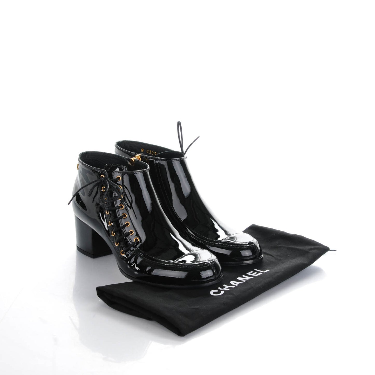 Patent Calfskin Lace Up Ankle Booties 39 Black