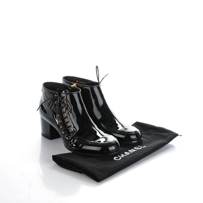 Chanel Patent Calfskin Lace Up Ankle Booties 39 Black 8 of 8
