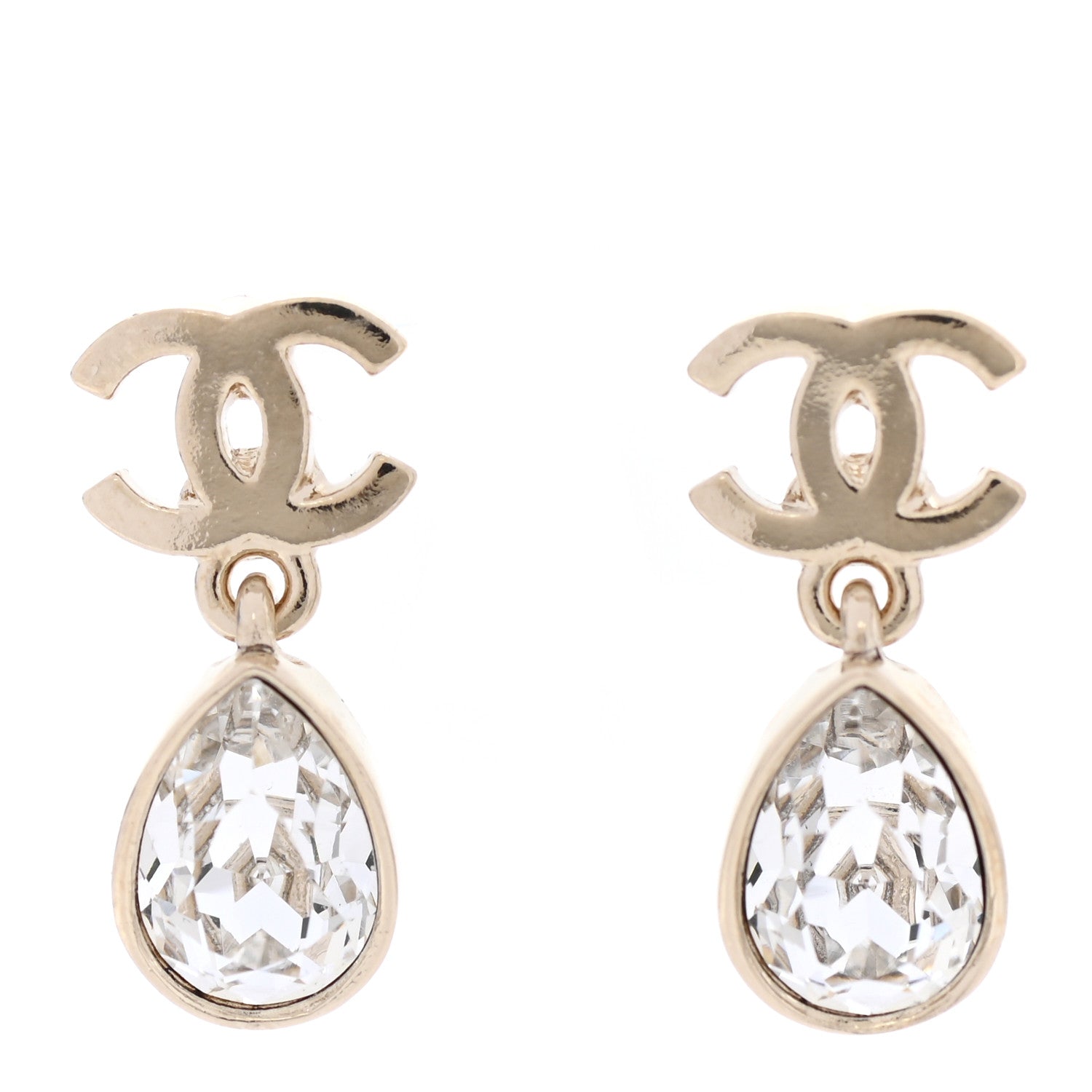 Chanel Crystal CC Tear Drop Earrings Gold 1 of 5