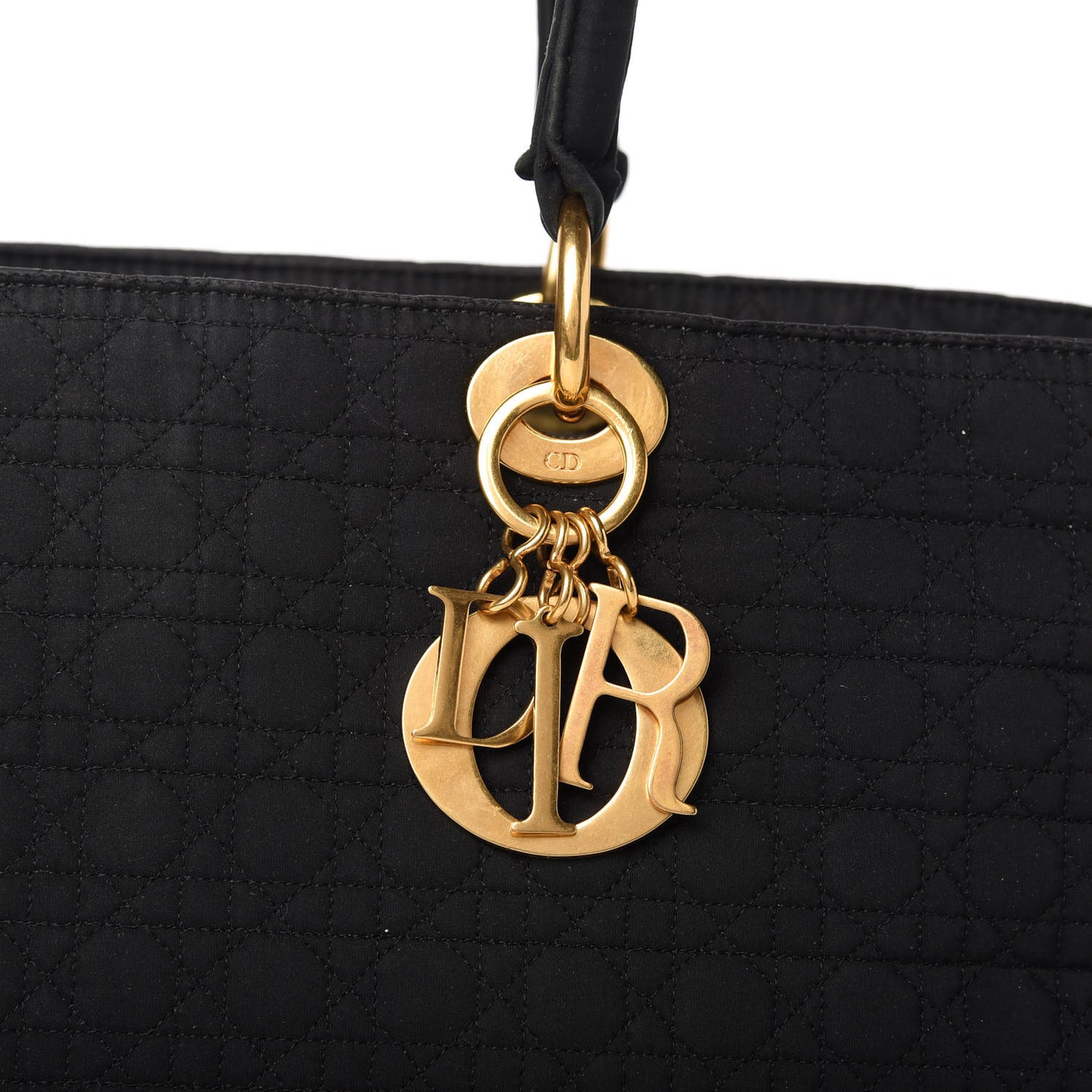 Nylon Cannage Large Lady Dior Tote Black