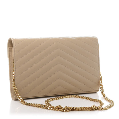 Saint Laurent Grain De Poudre Matelasse Chevron Monogram Chain Wallet Nude Powder 3 of 10