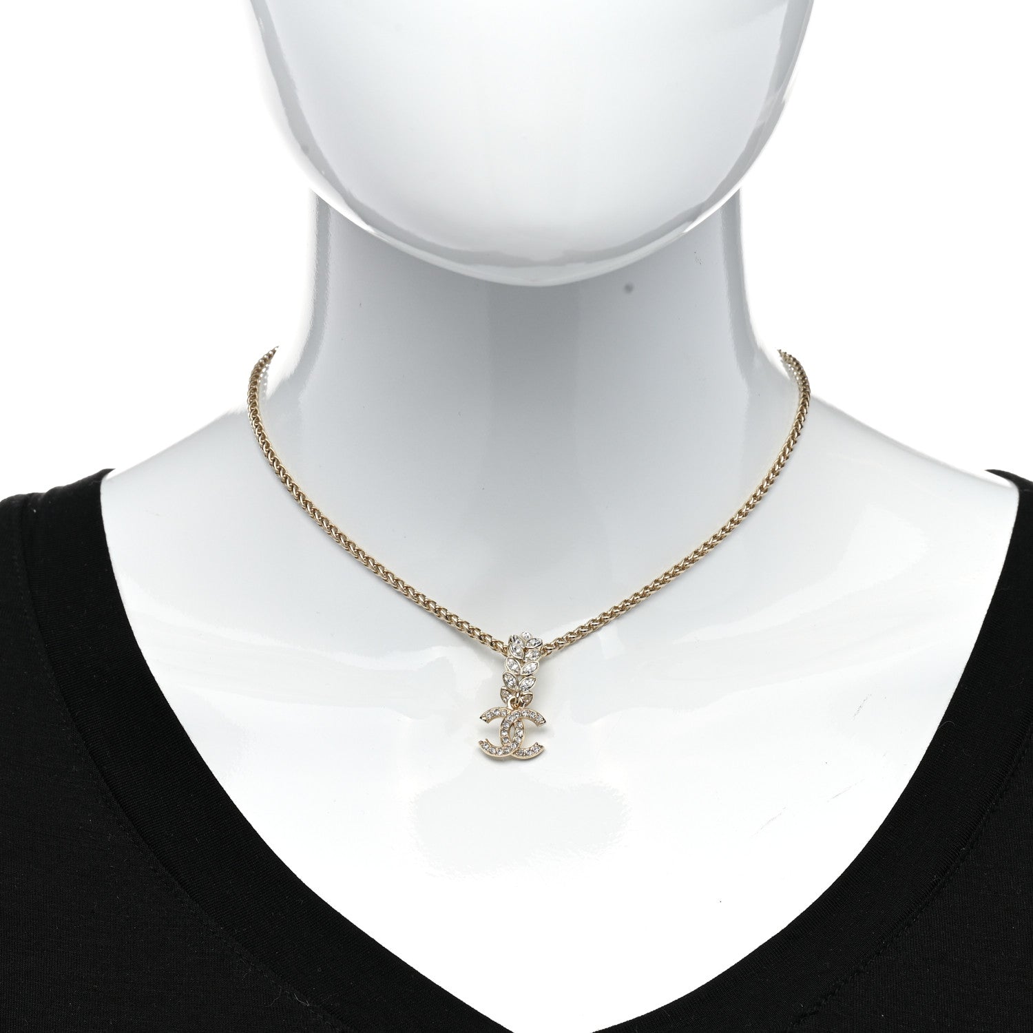 Chanel Crystal CC Pendant Necklace Gold 2 of 6