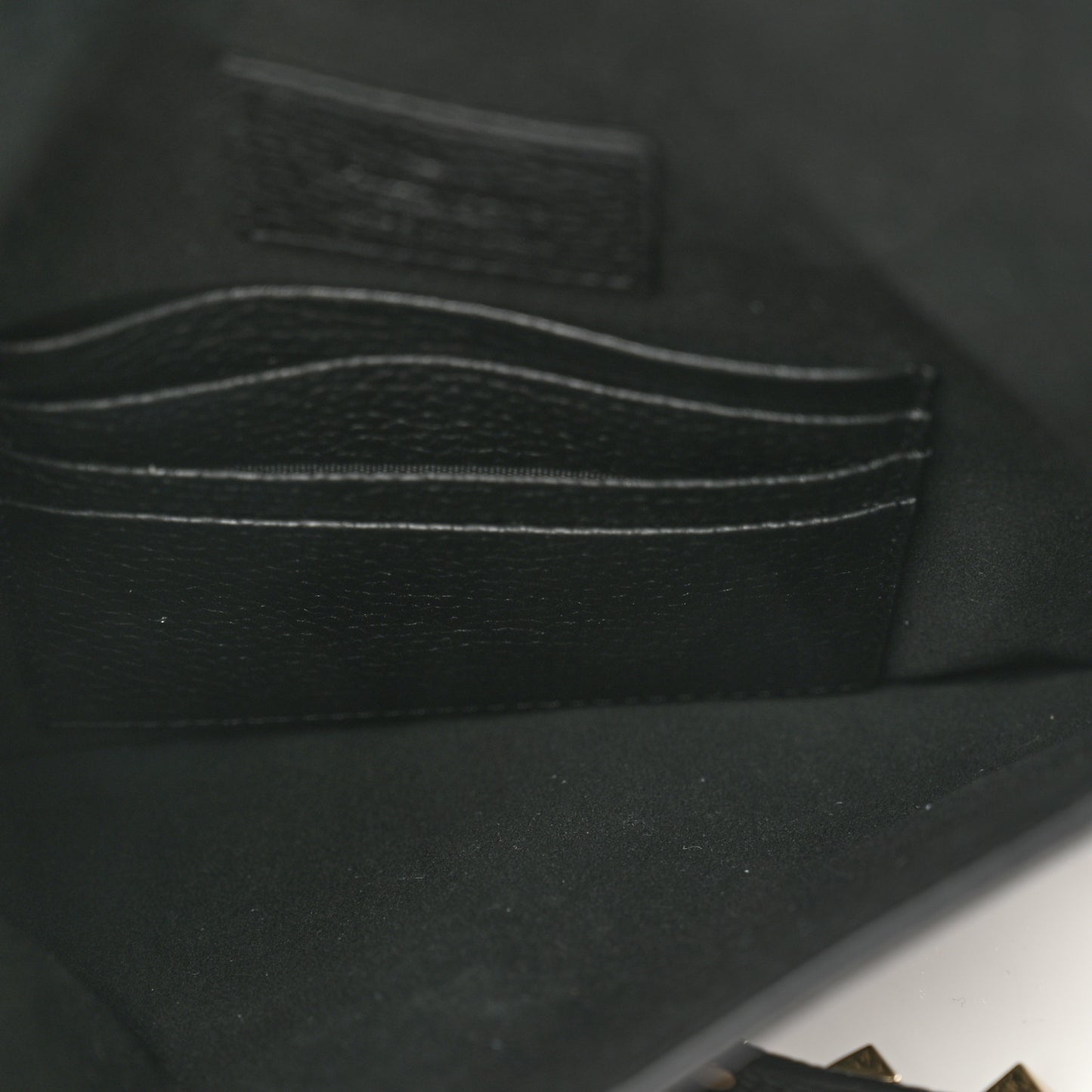 Pebbled Calfskin Medium Rockstud Envelope Flat Wristlet Pouch Black