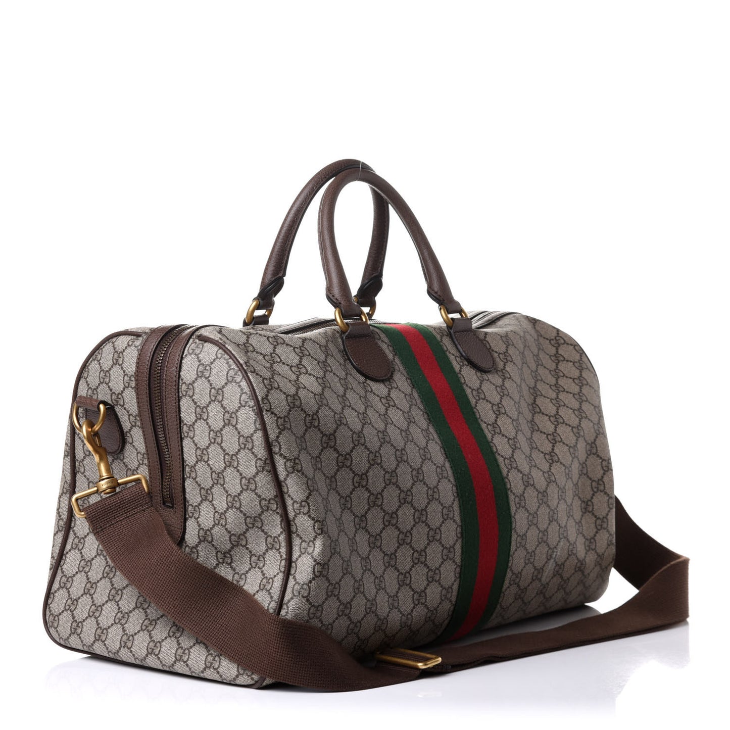 GG Supreme Monogram Textured Dollar Calfskin Web Medium Ophidia Carry-On Duffle Bag Beige Ebony New Acero