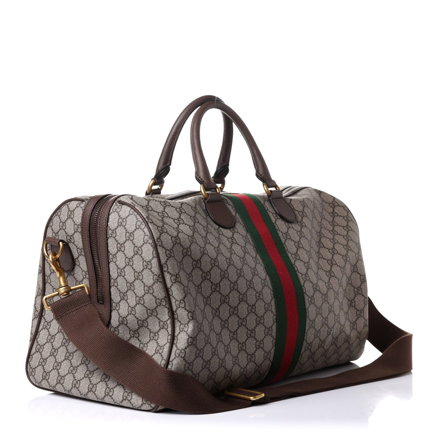 Gucci GG Supreme Monogram Textured Dollar Calfskin Web Medium Ophidia Carry-On Duffle Bag Beige Ebony New Acero 3 of 16