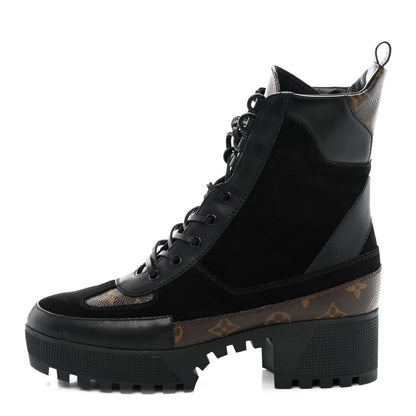 Louis Vuitton Suede Calfskin Monogram Laureate Platform Desert Boots 41 Black 1 of 10