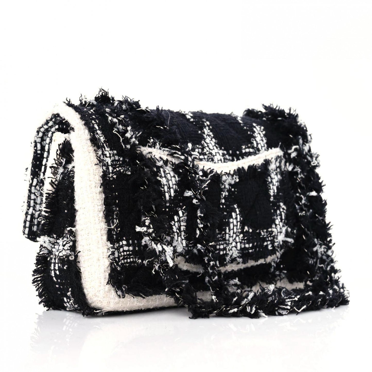 Tweed Quilted Tartan Medium Double Flap Black White