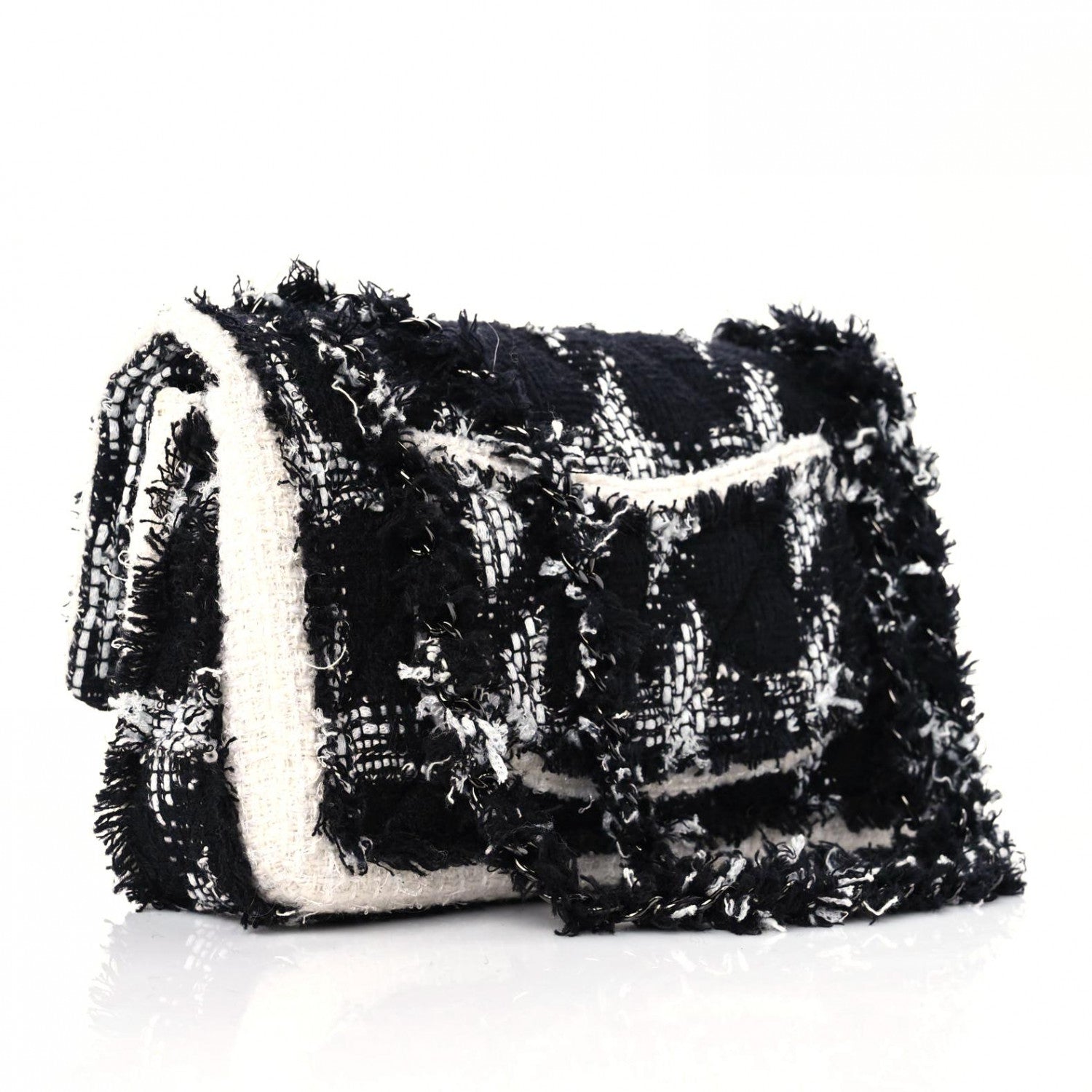 Chanel Tweed Quilted Tartan Medium Double Flap Black White 2 of 10